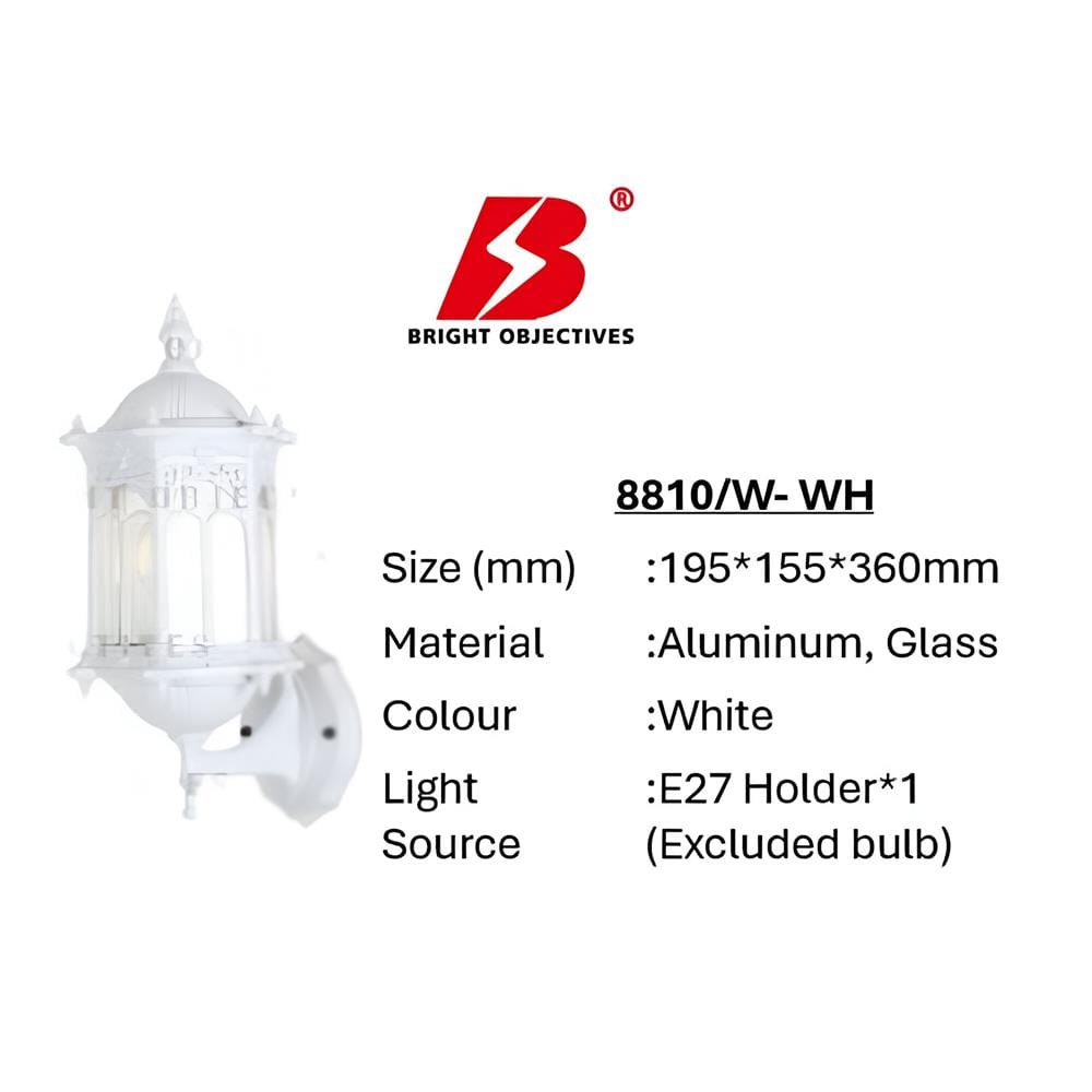 PRE-ORDER BRIGHT OBJECTIVES WALL OUTDOOR 8811/W 460MM E27 WHITE