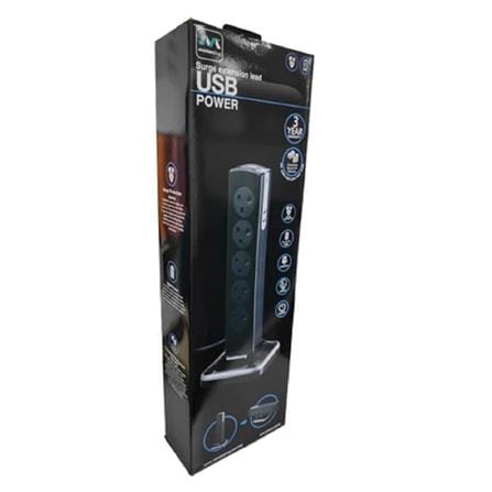 MASTERPLUG 10G2M 2USB 3.1A WITH SURGE PROTECTION GLOSSY BLACK