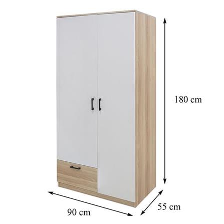 WARDROBE WITH 2 DOORS FURDINI GREATE 90CM WHITE OAK/WHITE [EXCLUSIVE FROM HOMEPRO THAILAND]
