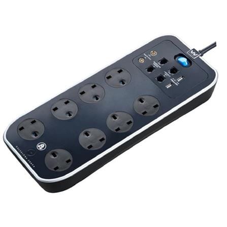 MASTERPLUG 8G2M 2USB 3.1A WITH SURGE PROTECTION GLOSSY BLACK