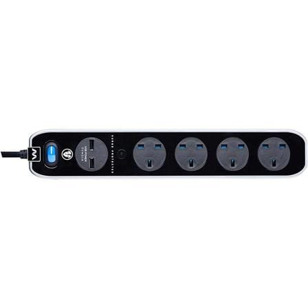MASTERPLUG 4G2M 2USB 3.1A WITH SURGE PROTECTION GLOSSY BLACK