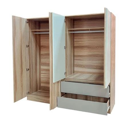 WARDROBE WITH 4 DOORS FURDINI FINE 200CM WOOD PATTERN/CREAM/WHITE
