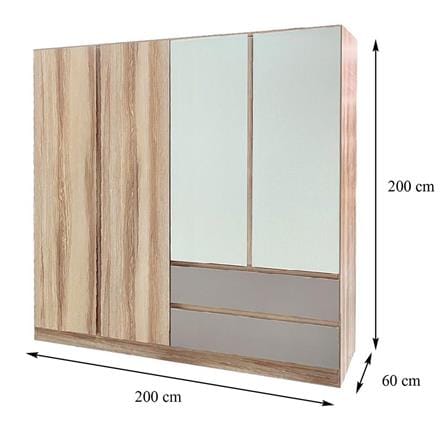 WARDROBE WITH 4 DOORS FURDINI FINE 200CM WOOD PATTERN/CREAM/WHITE