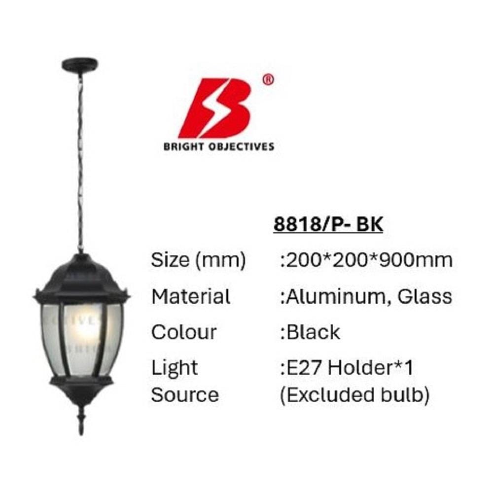 PRE-ORDER BRIGHT OBJECTIVES PENDANT OUTDOOR LAMP 8818/P 900MM E27 BLACK