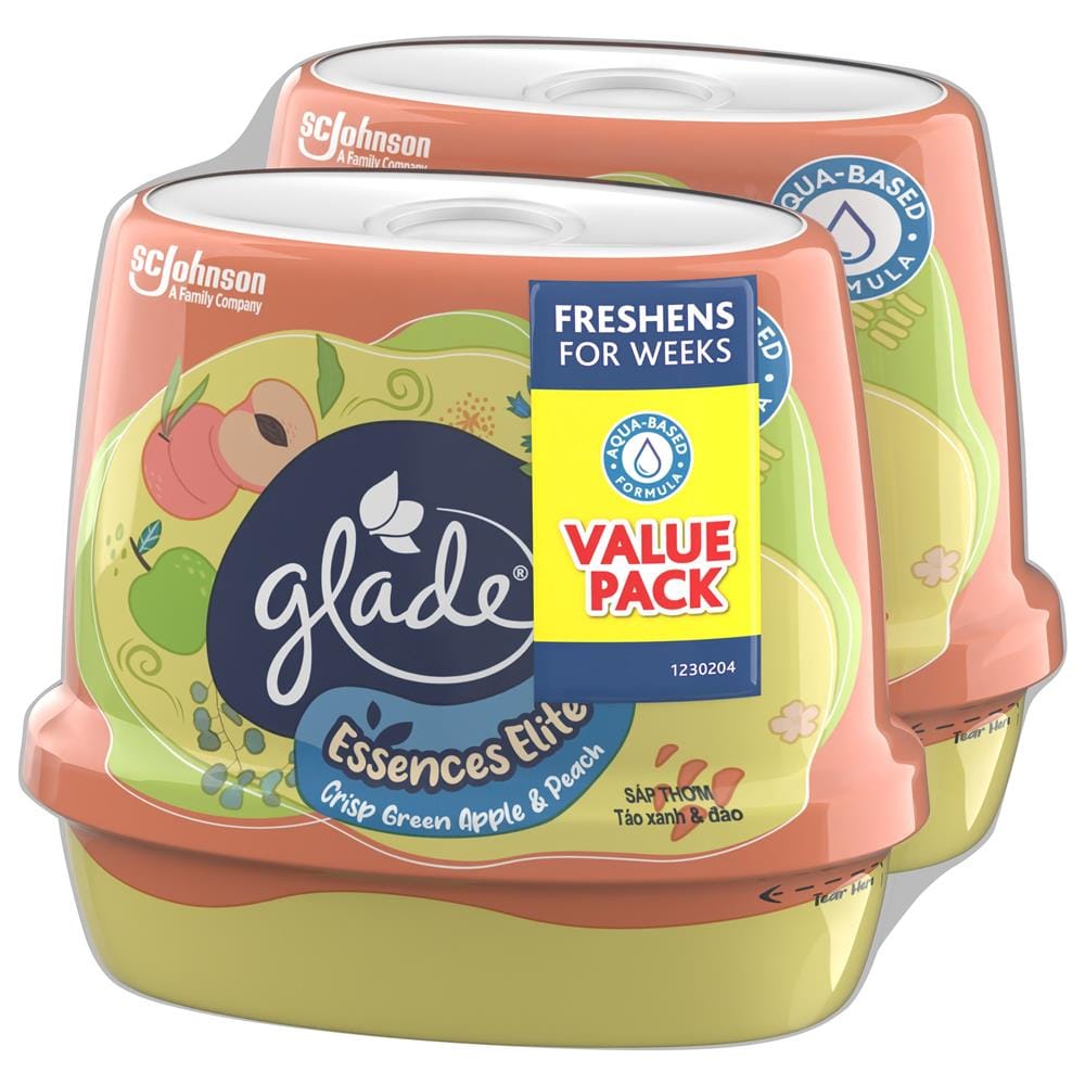SCENTED GEL GLADE ESSENCES ELITE 180G TWIN PACK CRISP GREEN APPLE & PEACH