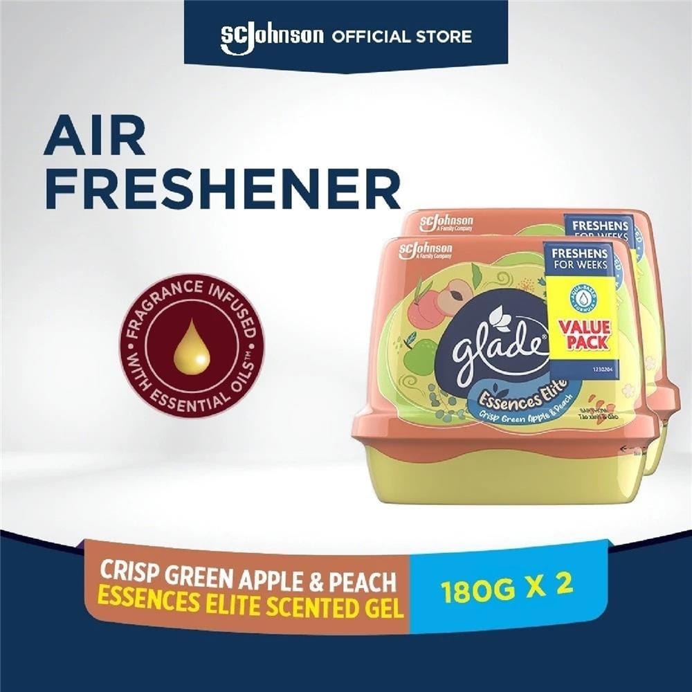 SCENTED GEL GLADE ESSENCES ELITE 180G TWIN PACK CRISP GREEN APPLE & PEACH