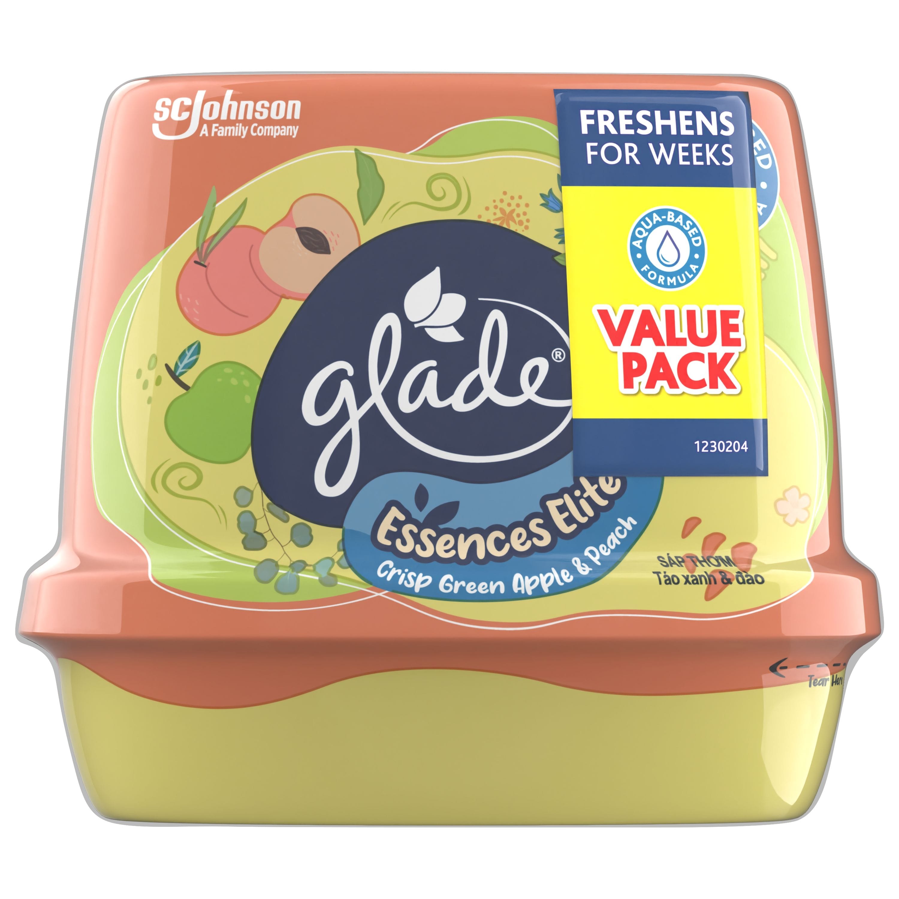 SCENTED GEL GLADE ESSENCES ELITE 180G TWIN PACK CRISP GREEN APPLE & PEACH