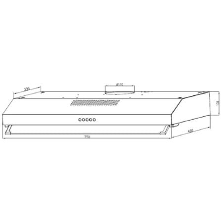 ELBA SLIM HOOD ESH-M7598(BK) BLACK 75CM 900M3/H