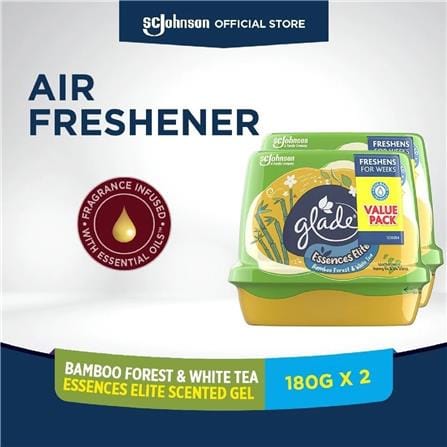 SCENTED GEL GLADE ESSENCES ELITE 180G TWIN PACK BAMBOO FOREST & WHITE TEA