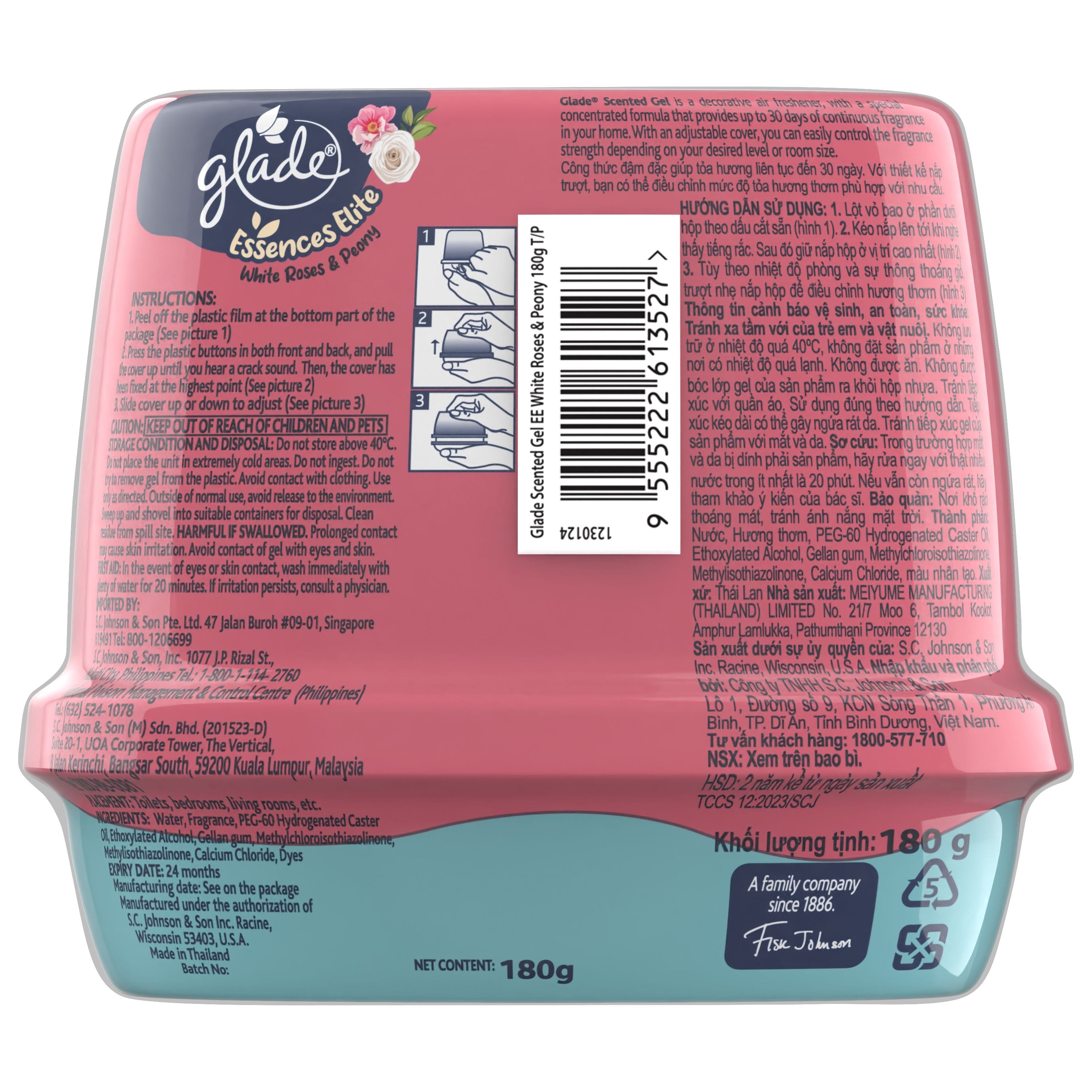 SCENTED GEL GLADE  ESSENCES ELITE 180G TWIN PACK WHITE ROSES & PEONY