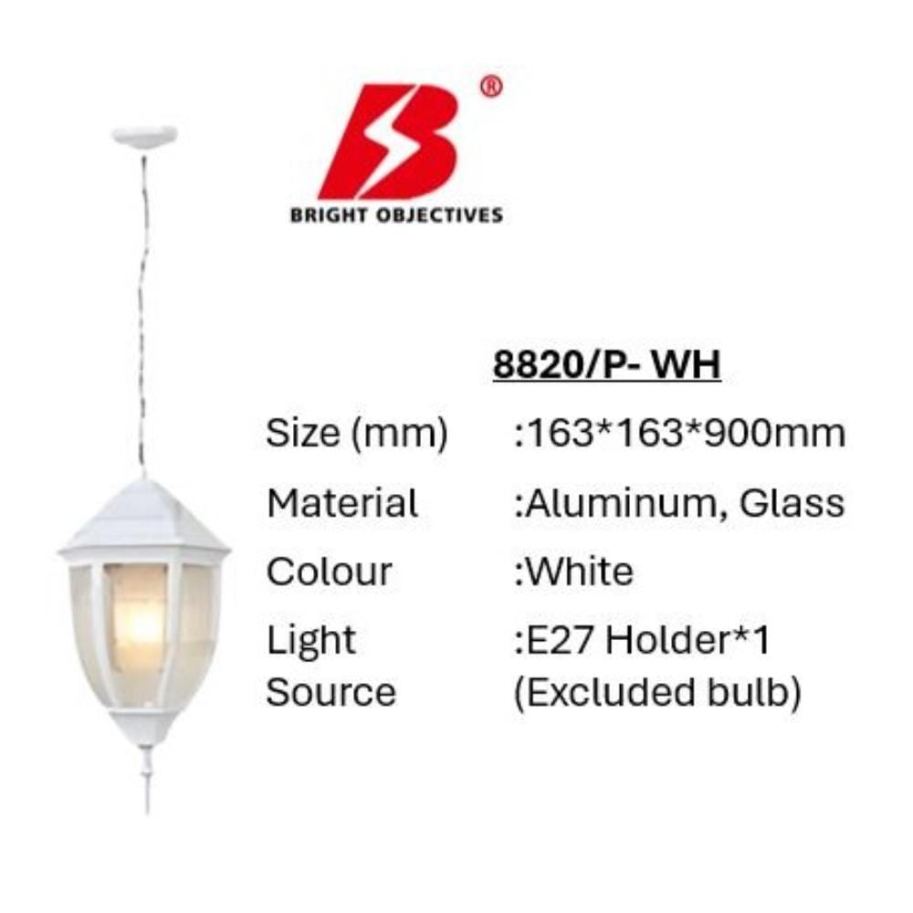 PRE-ORDER BRIGHT OBJECTIVES PENDANT OUTDOOR LAMP 8820/P 900MM E27 WHITE