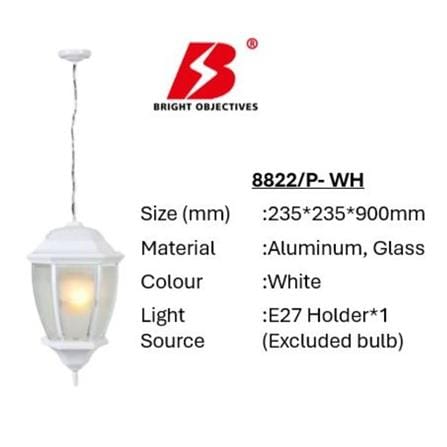 PRE-ORDER BRIGHT OBJECTIVES PENDANT OUTDOOR LAMP 8822/P 900MM E27 WHITE
