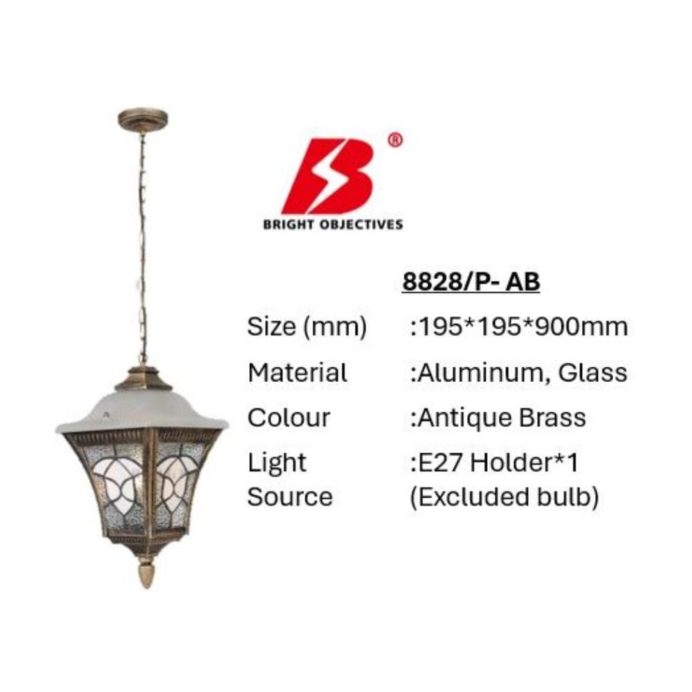 PRE-ORDER BRIGHT OBJECTIVES PENDANT OUTDOOR LAMP 8828/P 900MM E27 ANTIQUE BRASS