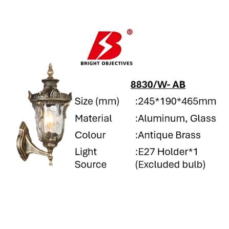 PRE-ORDER BRIGHT OBJECTIVES WALL OUTDOOR 8830/W 465MM E27 ANTIQUE BRASS