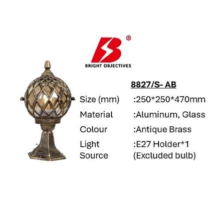 PRE-ORDER BRIGHT OBJECTIVES GATE LAMP 8827/S 470MM E27 ANTIQUE BRASS