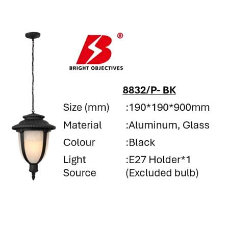 PRE-ORDER BRIGHT OBJECTIVES PENDANT OUTDOOR LAMP 8832/P 900MM E27 BLACK