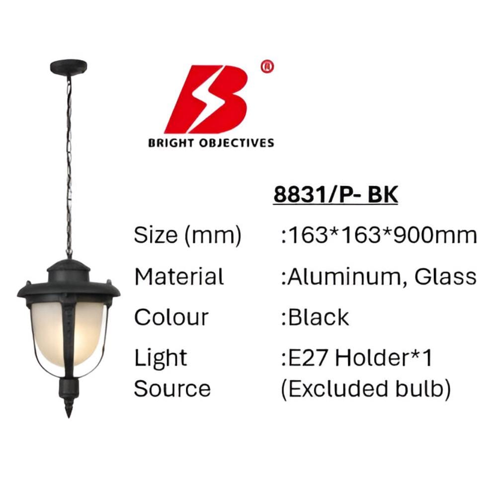 PRE-ORDER BRIGHT OBJECTIVES PENDANT OUTDOOR LAMP 8831/P 900MM E27 BLACK