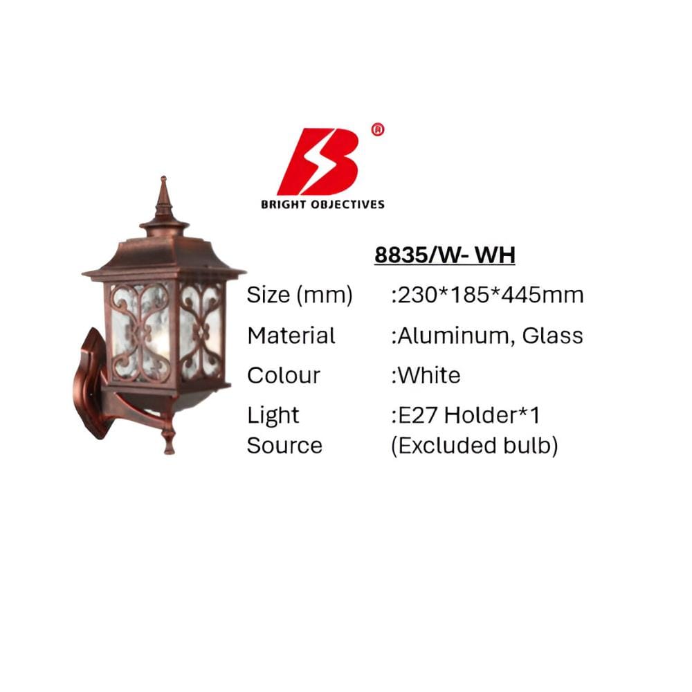 PRE-ORDER BRIGHT OBJECTIVES WALL OUTDOOR 8835/W 445MM E27 RED ANTIQUE BRASS
