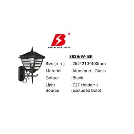 BRIGHT OBJECTIVES WALL OUTDOOR 8839/W 40CM E27 BLACK