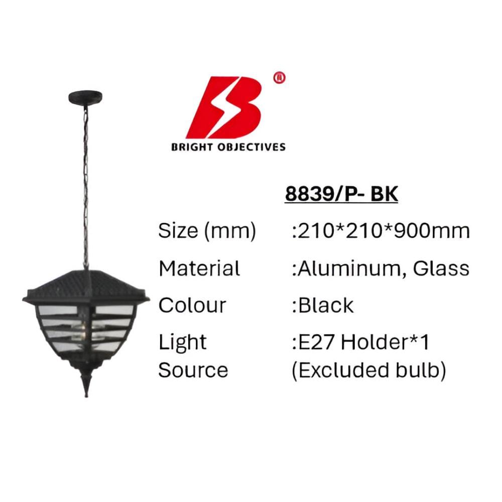 PRE-ORDER BRIGHT OBJECTIVES PENDANT OUTDOOR LAMP 8839/P 900MM E27 BLACK