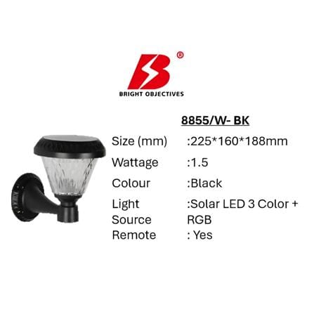 PRE-ORDER BRIGHT OBJECTIVES SOLAR LED WALL LAMP 8855/W 3C 1.5W 188MM
