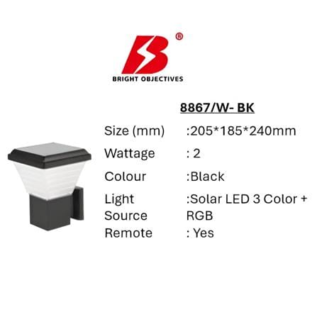 PRE-ORDER BRIGHT OBJECTIVES SOLAR LED WALL LAMP 8867/W 3C 2WATT 240MM
