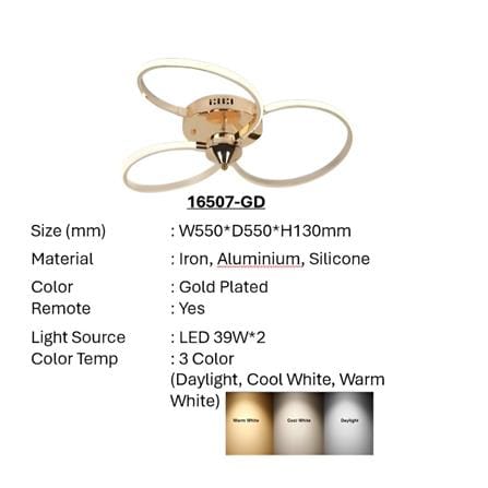 BRIGHT OBJECTIVES CEILING LAMP LED 16507-GD 3C 39 WATT x 2 GOLD WITH REMOTE CONTROL