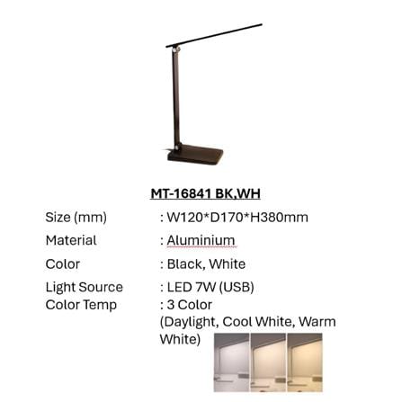 BRIGHT OBJECTIVES DESK LAMP MT-16841 BK 3C 7 WATT BLACK