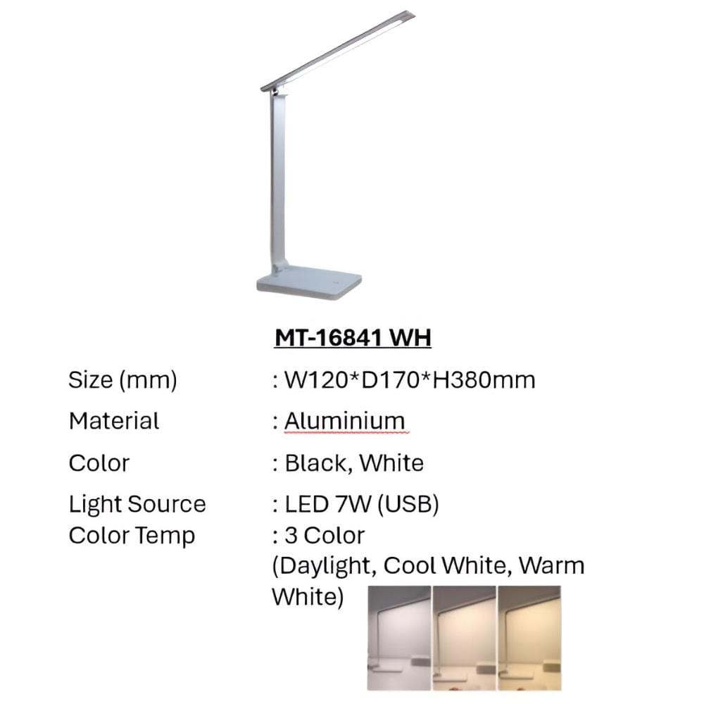 BRIGHT OBJECTIVES DESK LAMP MT-16841 WH 3C 7 WATT WHITE