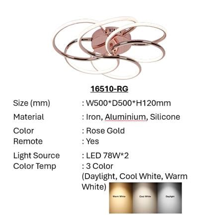 BRIGHT OBJECTIVES CEILING LAMP LED 16510-RG 3C 78 WATT x 2 ROSE GOLD WITH REMOTE CONTROL