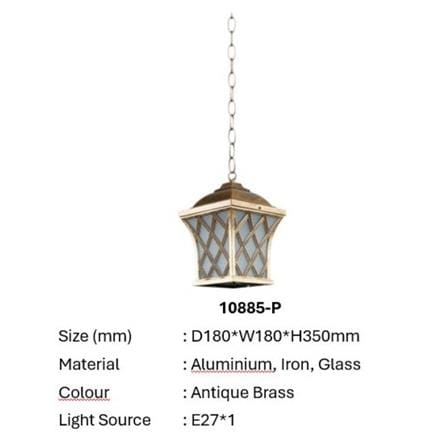 PRE-ORDER BRIGHT OBJECTIVES PENDANT OUTDOOR LAMP 10885/P 350MM E27 ANTIQUE BRASS