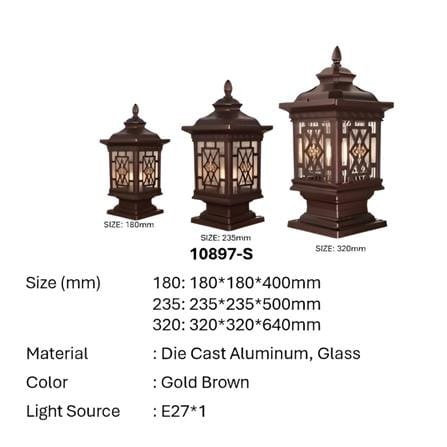PRE-ORDER BRIGHT OBJECTIVES GATE LAMP 10897/S 180MM E27 GOLD BROWN