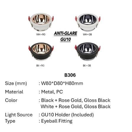 PRE-ORDER BRIGHT OBJECTIVES  EYEBALL B306 GU10 WHITE GLOSS BLACK
