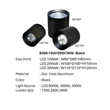 PRE-ORDER BRIGHT OBJECTIVES SURFACE EYEBALL LED B-308-30W 4000K BLACK