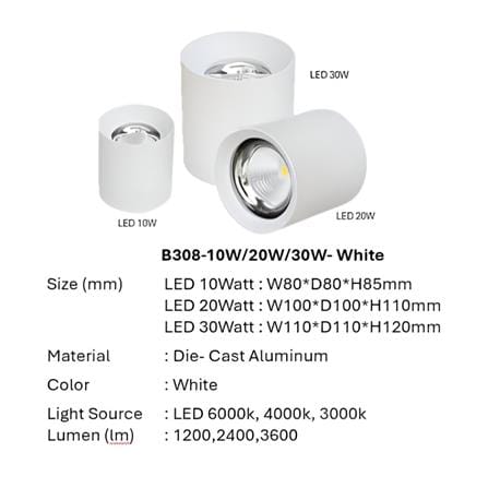 PRE-ORDER BRIGHT OBJECTIVES SURFACE EYEBALL LED B-308-20W 3000K WHITE