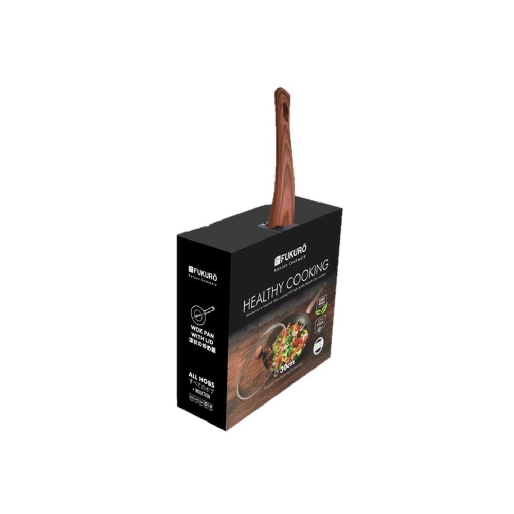 FUKURO KANZEN FORGED NON-STICK WOK PAN 30CM WITH GLASS LID