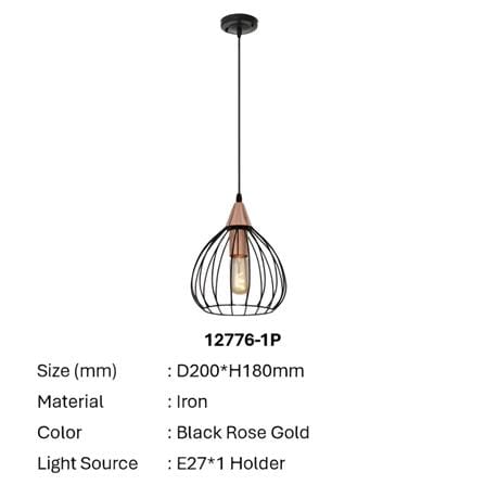 BRIGHT OBJECTIVES PENDANT LAMP 12776/1P E27 BLACK ROSE GOLD