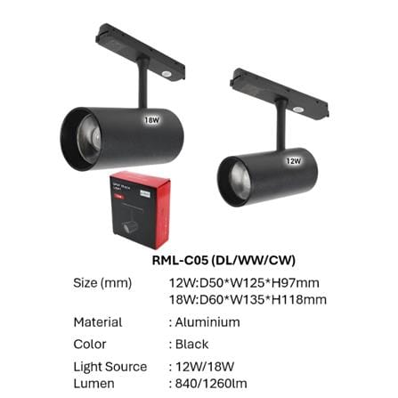 CIELO MAGNETIC SPOT TRACK LIGHT RML-C05/18W/840 COOL WHITE BLACK