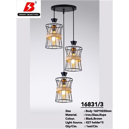 BRIGHT OBJECTIVES PENDANT LAMP 16831-3R BLACK,GOLD,BROWN 35CM