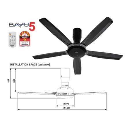 PANASONIC CEILING FAN BAYU 5 DC F-M14JHVBKH BLACK 56"