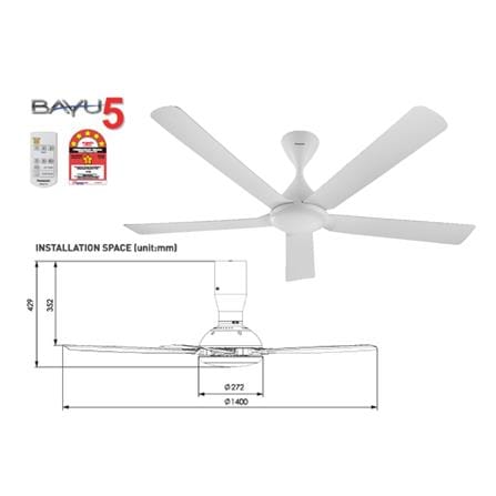 PANASONIC CEILING FAN BAYU 5 DC F-M14JHVBWH WHITE 56"