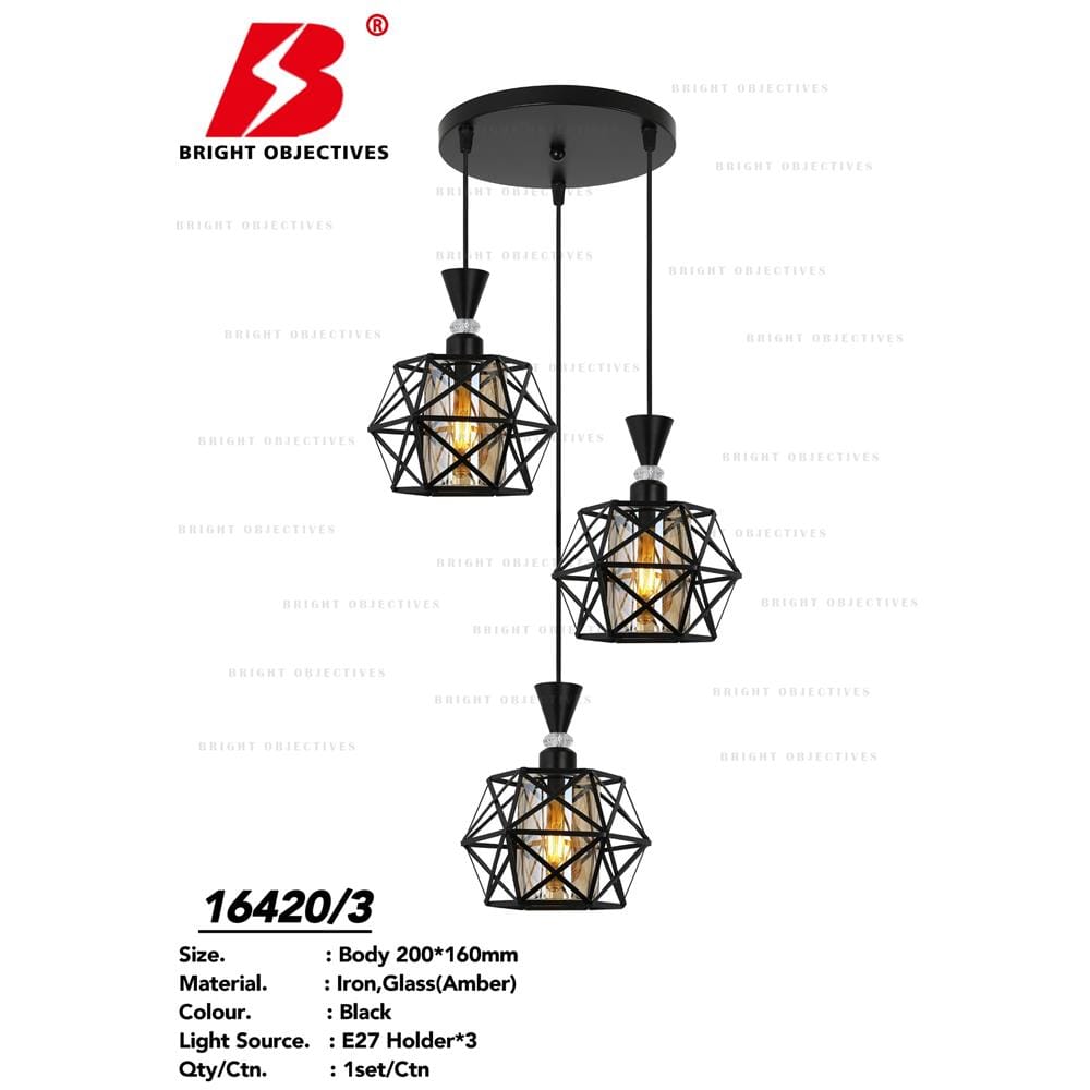 BRIGHT OBJECTIVES PENDANT LAMP 16420/3R BLACK 35CM