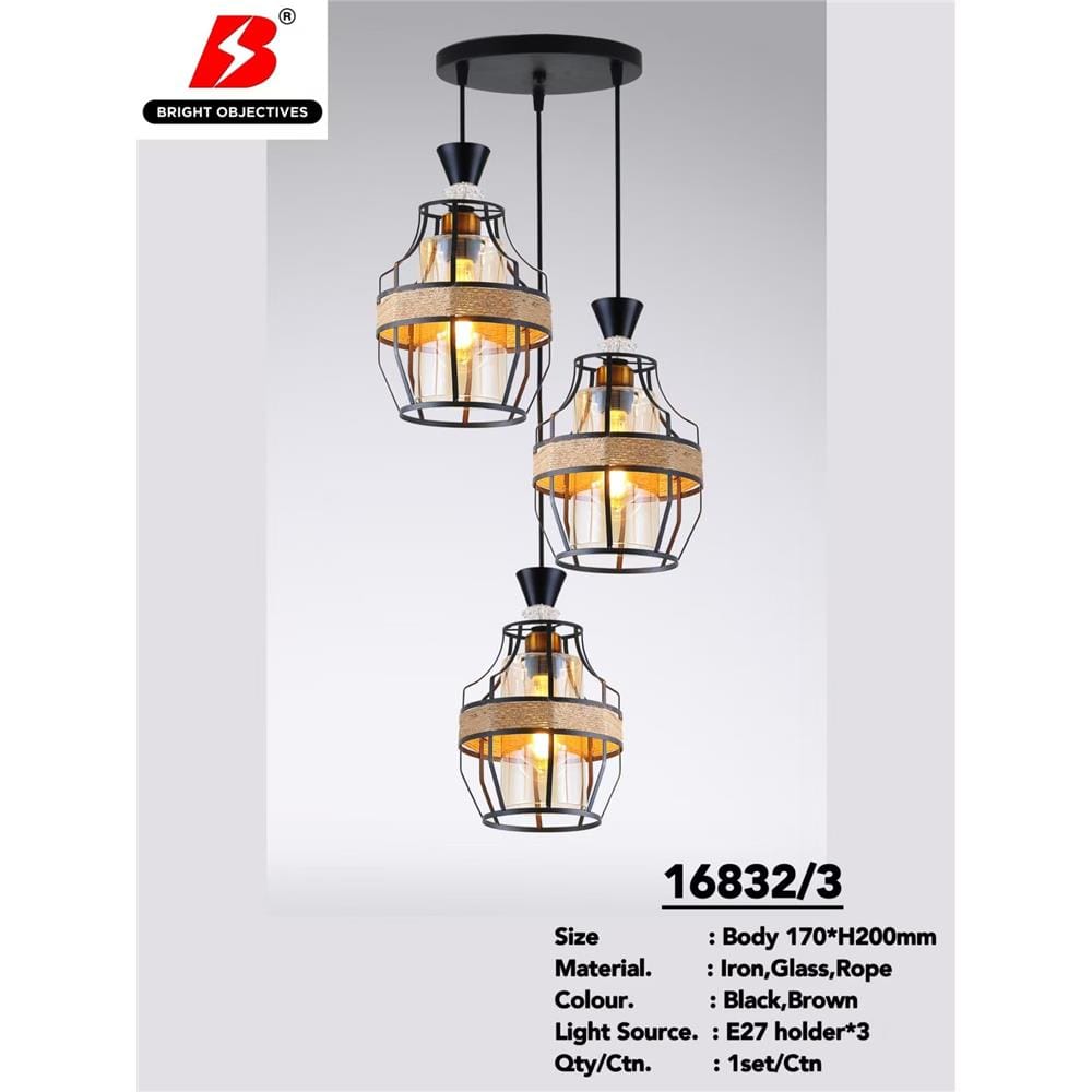 BRIGHT OBJECTIVES PENDANT LAMP 16832-3R BLACK,GOLD,BROWN 35CM