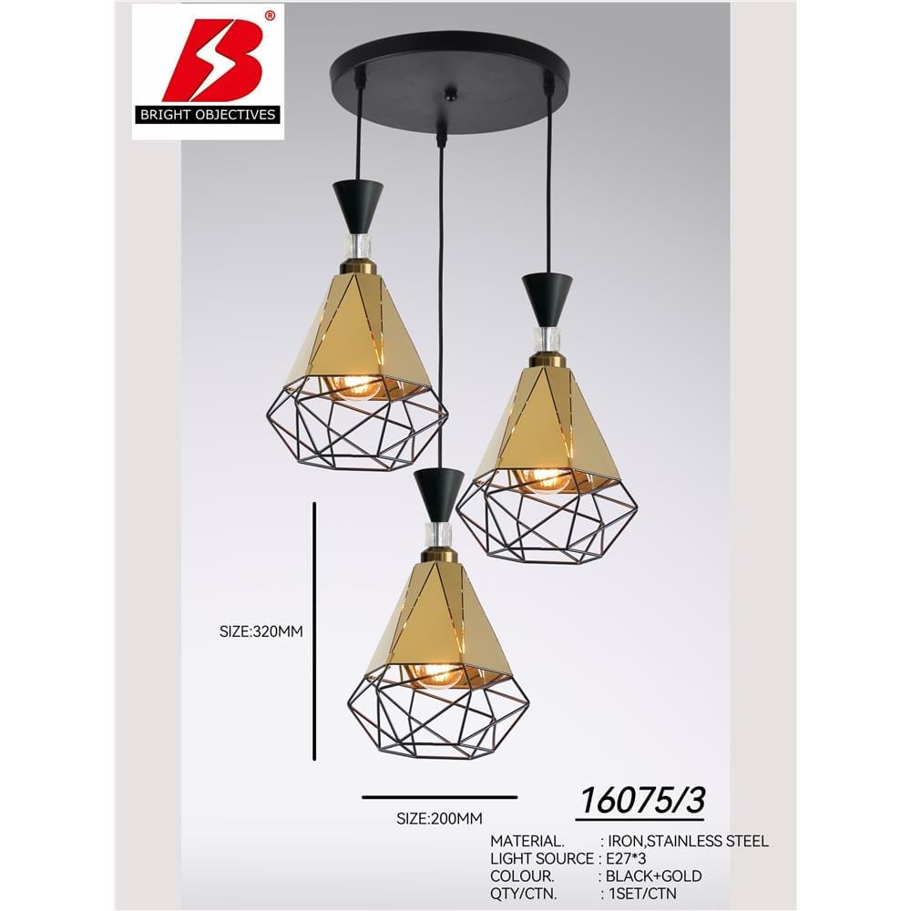 BRIGHT OBJECTIVES PENDANT LAMP 16075/3R BLACK GOLD 35CM