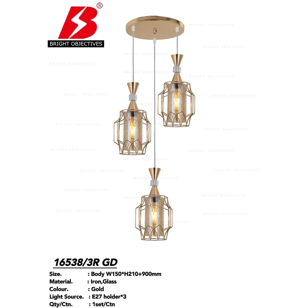 BRIGHT OBJECTIVES PENDANT LAMP 16538-3R GOLD 35CM