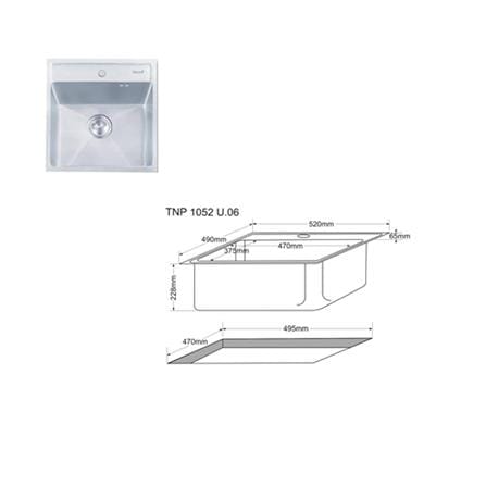 BUILT-IN SINK TECNOPLUS 1052 U 1B STAINLESS STEEL [EXCLUSIVE FROM HOMEPRO THAILAND]