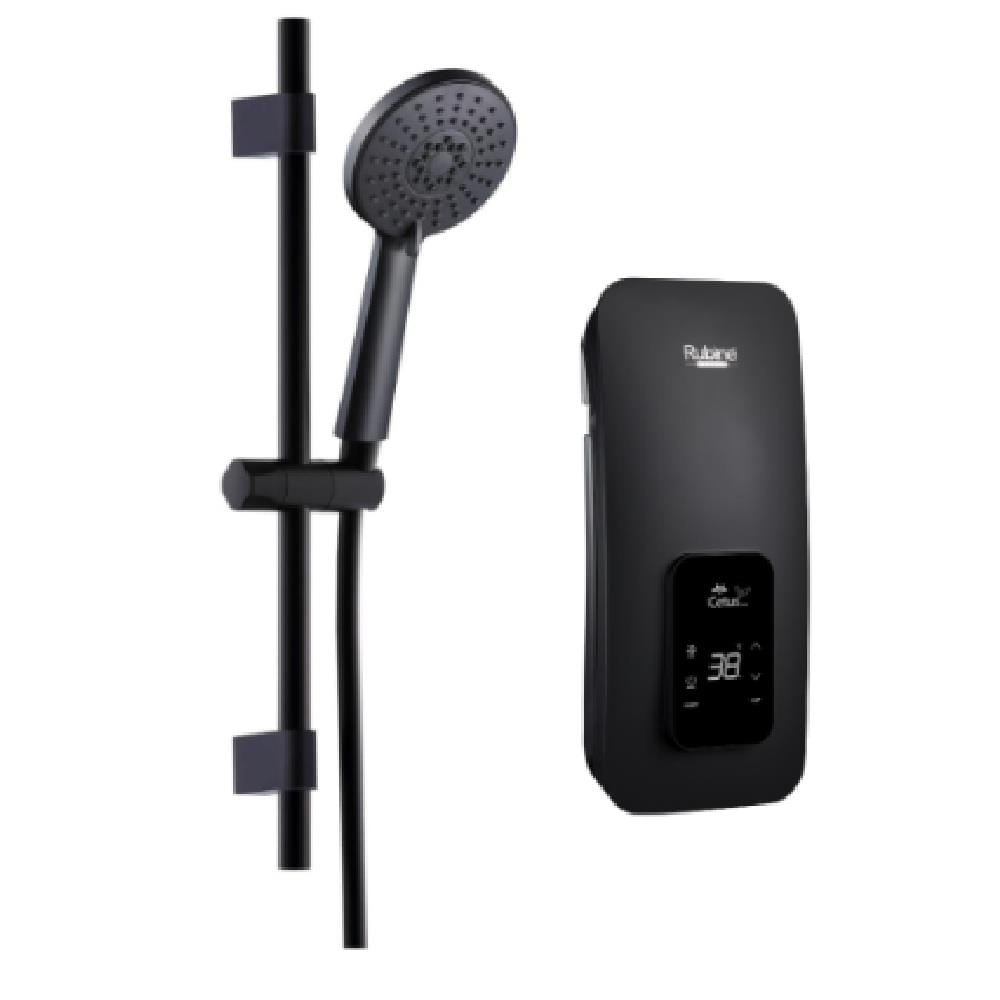 RUBINE SHOWER HEATER DC PUMP WITH HAND SHOWER CED541D SAND BLACK (MATTE BLACK SHOWER ACCESORIES SET)