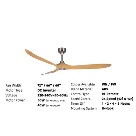 FIERO CEILING FAN ACORA 66 INCH 3 BLADE PINE WOOD