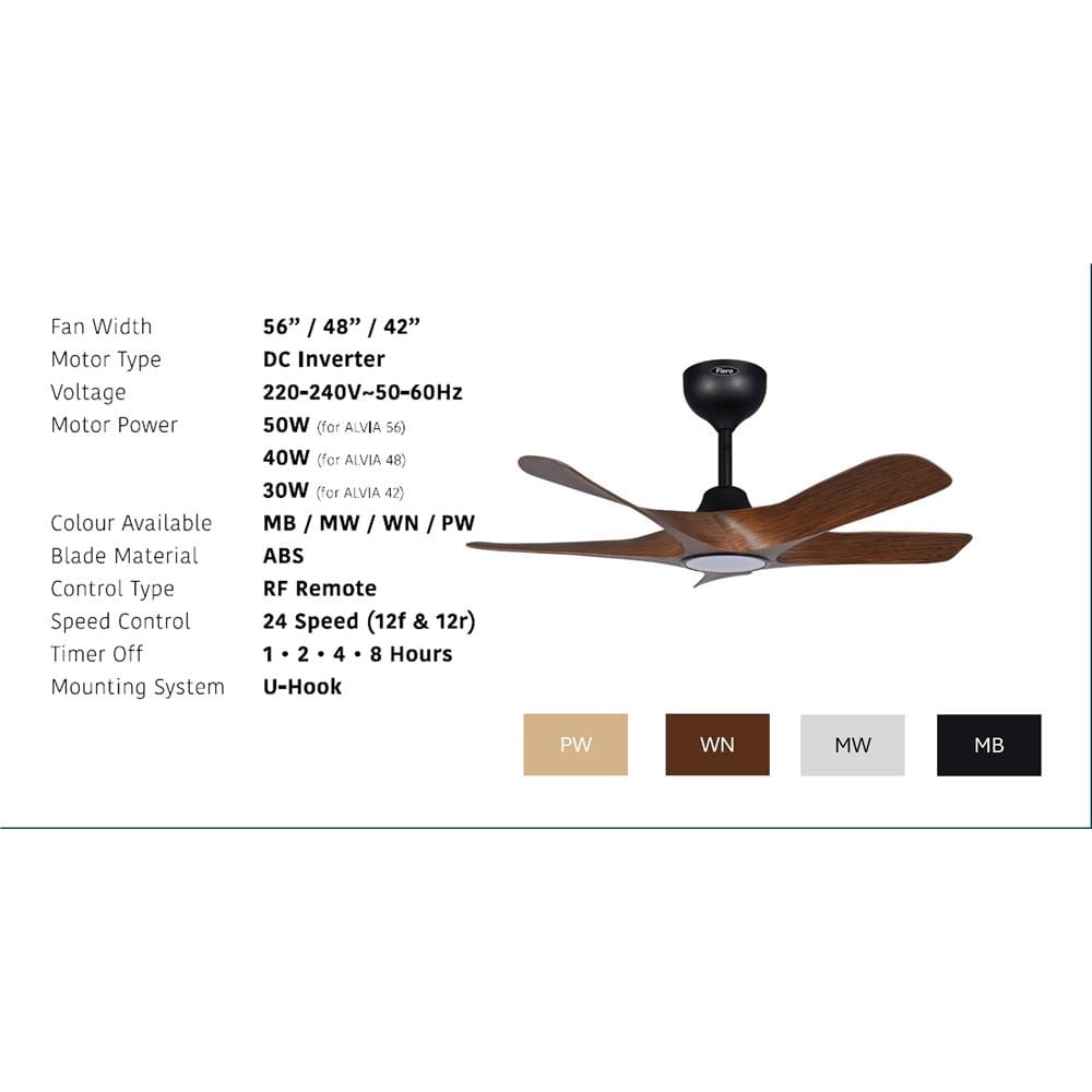 FIERO CEILING FAN ALVIA 48 INCH 5-BLADE PINE WOOD