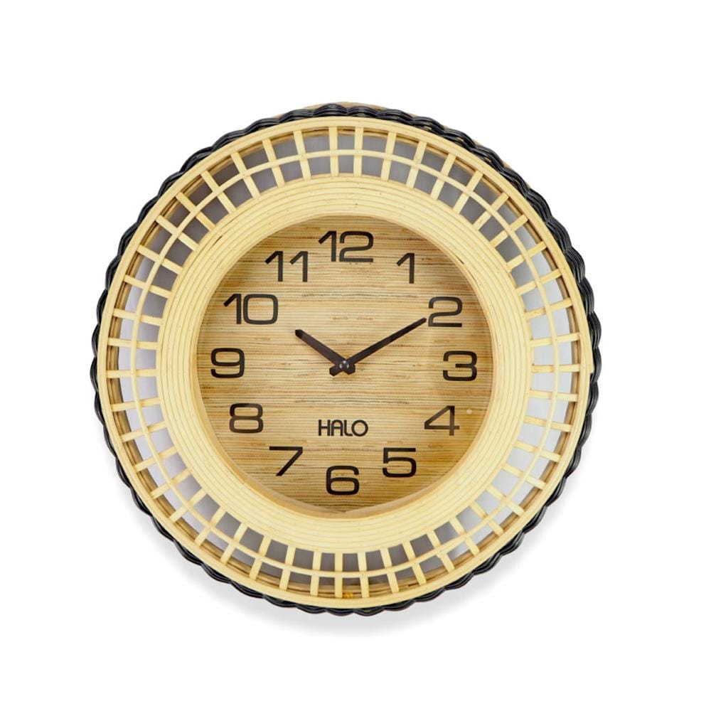 WALL CLOCK HALO H1602 16" RATTAN BLACK